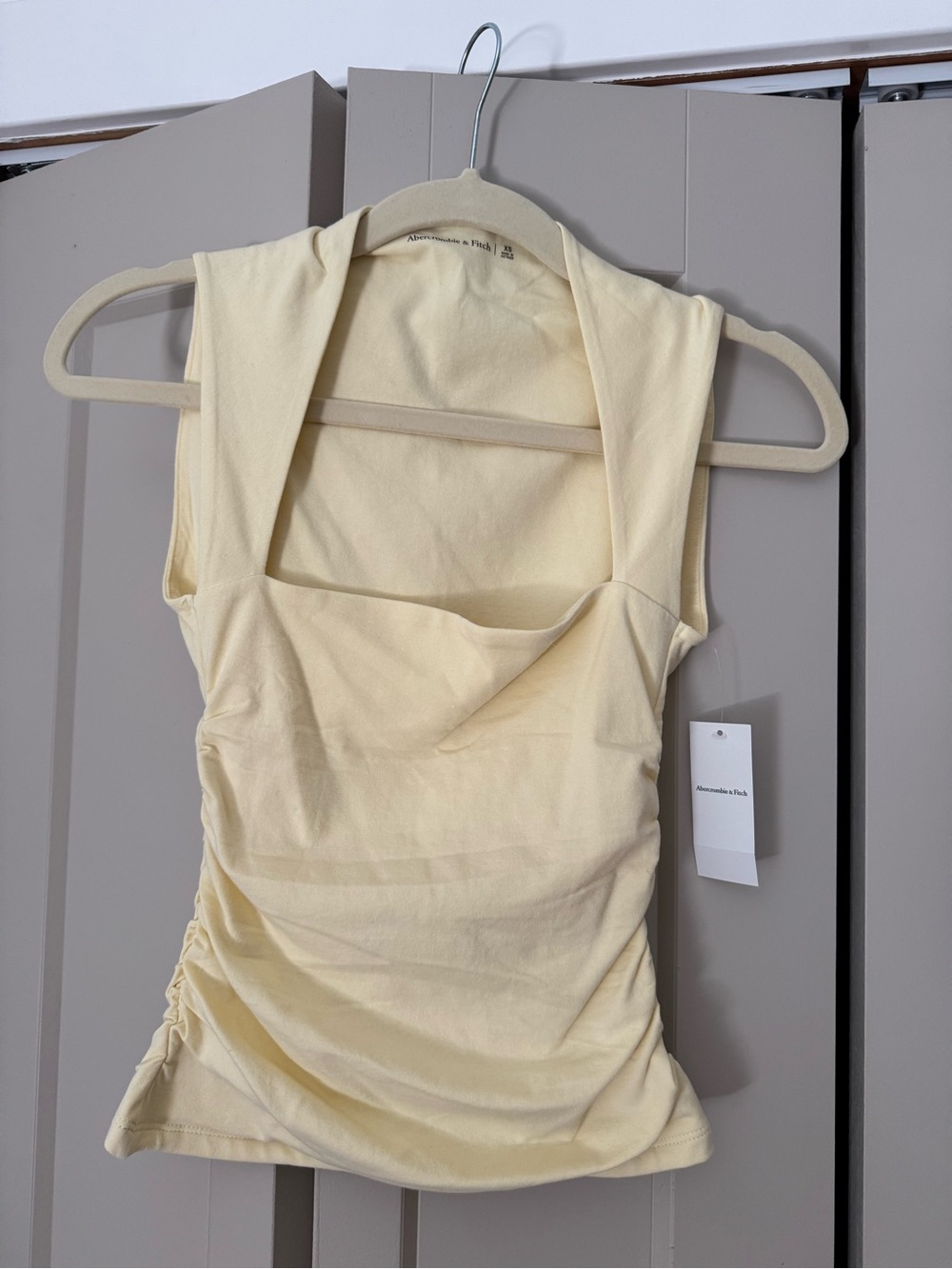 Abercrombie & Fitch Pale Cream Square Neck Ruched Top